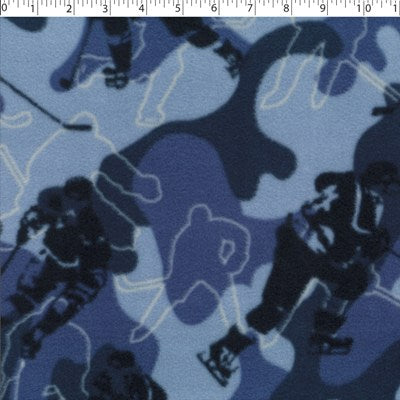 blue polyester fleece hockey player camouflage print