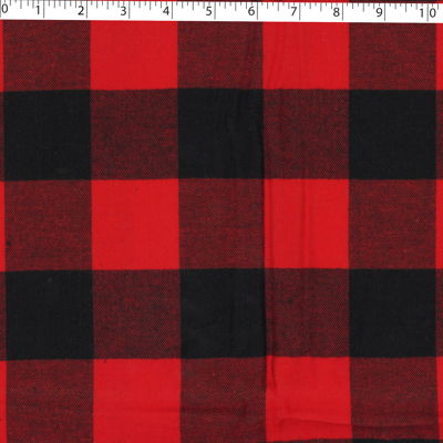 medium weight cotton yarn dye brushed plaids in the design of large buffalo check red and black