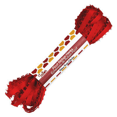 red 4mm wide picot satin ribbon hank
