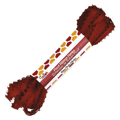 dark red 4mm wide picot satin ribbon hank