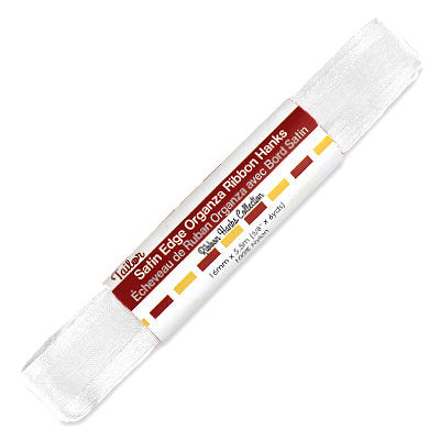 white 16mm wide satin edge organza ribbon hank