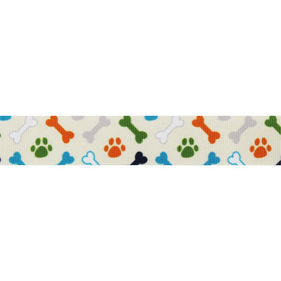 RIBBON 2.5CM PRINTED GROSGRAIN BONE PAW