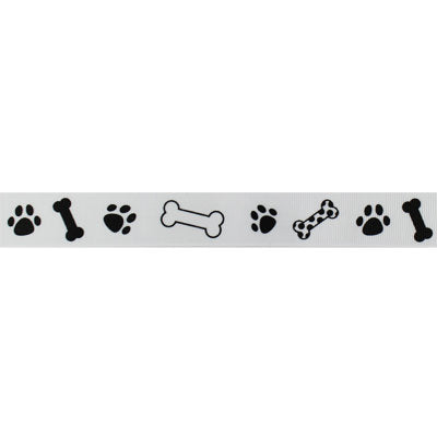 RIBBON 2.5CM PRINTED GROSGRAIN DOG PAWS AND BONE