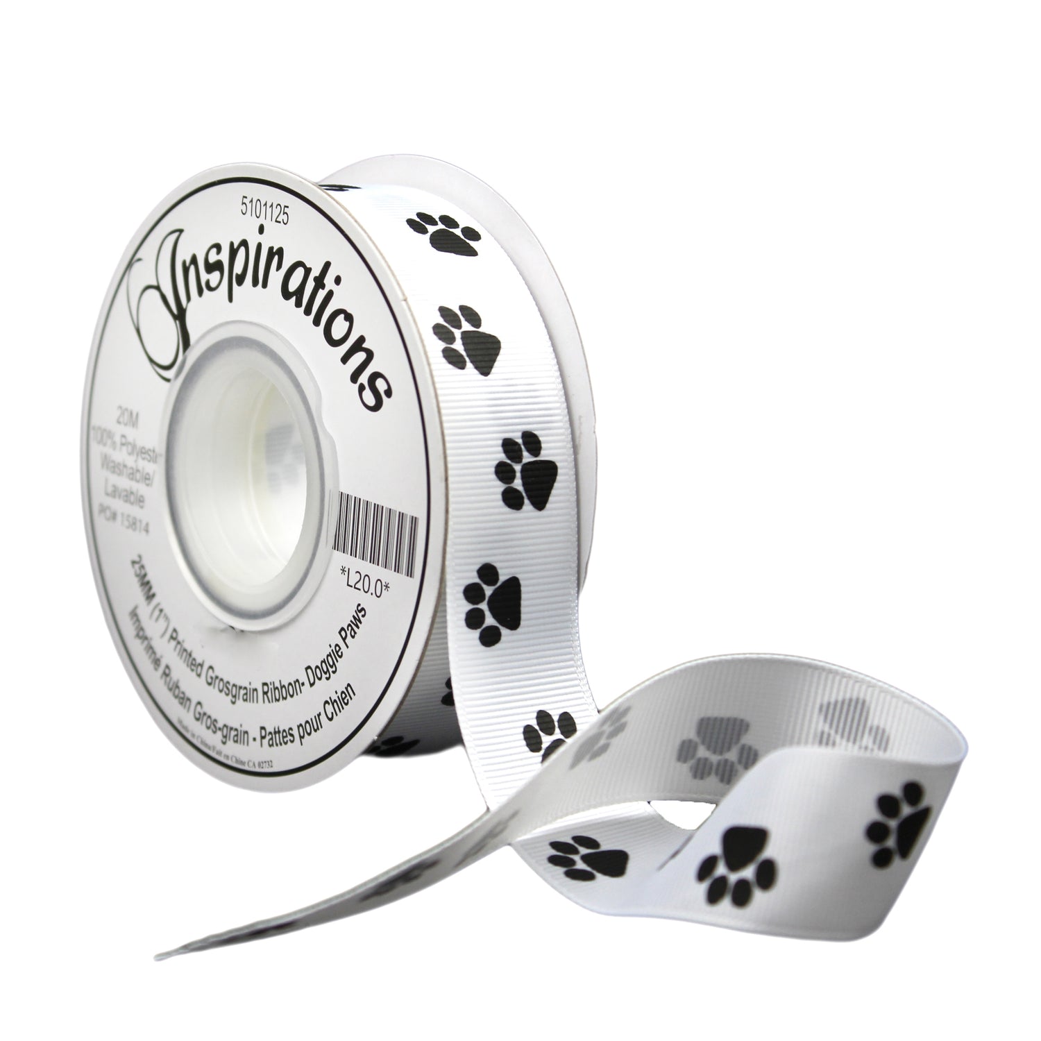 GROSGRAIN RIBBON PRINTED 25MM - DOGGIE PAWS