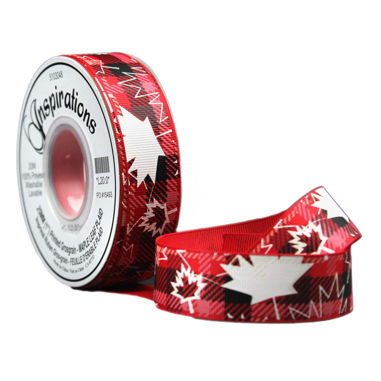 PRINTED GROSGRAIN 25MM - MAPLE LEAF PLAID