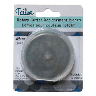 5 x replacement 45mm rotary blades for Tailor 45mm rotary cutter.  comes with clear storage box