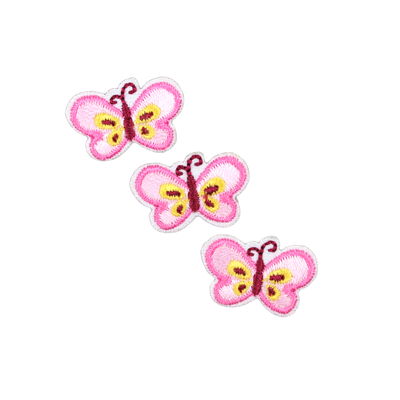 APPLIQUE 3 PINK BUTTERFLIES 2.3CM X 1.3CM