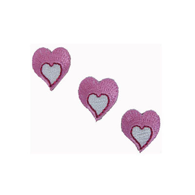 APPLIQUE 3 PINK HEARTS 1.8CM X 2CM