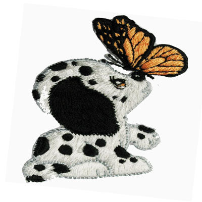 APPLIQUE DALMATIAN W/ BUTTERFLY 6.5CM X 8.3CM