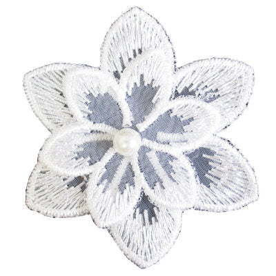 APPLIQUE 3D FLOWER ORGANZA W/ PEARL CENTRE 5.5CM X 5.5CM