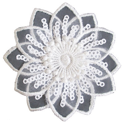 APPLIQUE 3D FLOWER ORGANZA W/ SEQUINS 7CM X 7CM