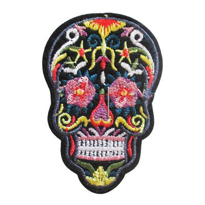 APPLIQUE SUGAR SKULL BLACK 4.5CM X 7CM