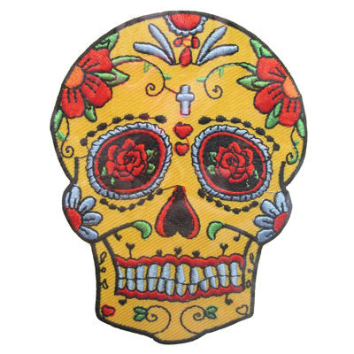 APPLIQUE FLOWER SKULL 7.5CM X 10CM