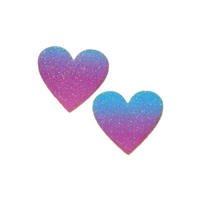 2 MINI RAINBOW GLITTER HEART APPLIQUES 3.5CM X 3.3CM (IRON ON)