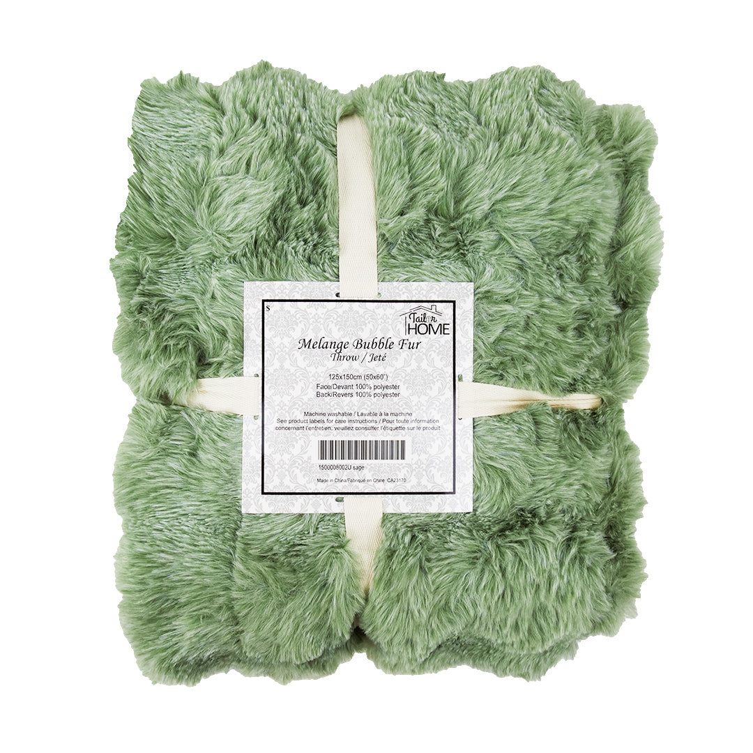 MELANGE BUBBLE FUR THROW - SAGE