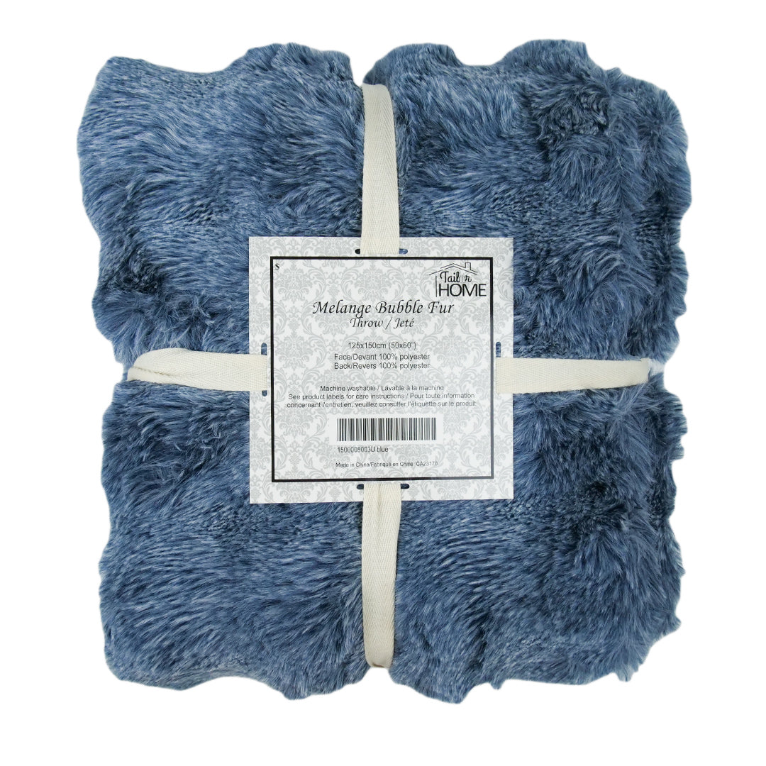 MELANGE BUBBLE FUR THROW - BLUE
