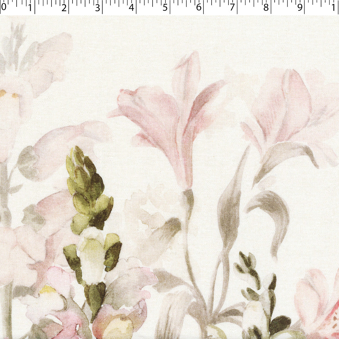 PRETTY POSIES - RAYON LINEN PRINTS - FLORAL ONE SIDE BORDER
