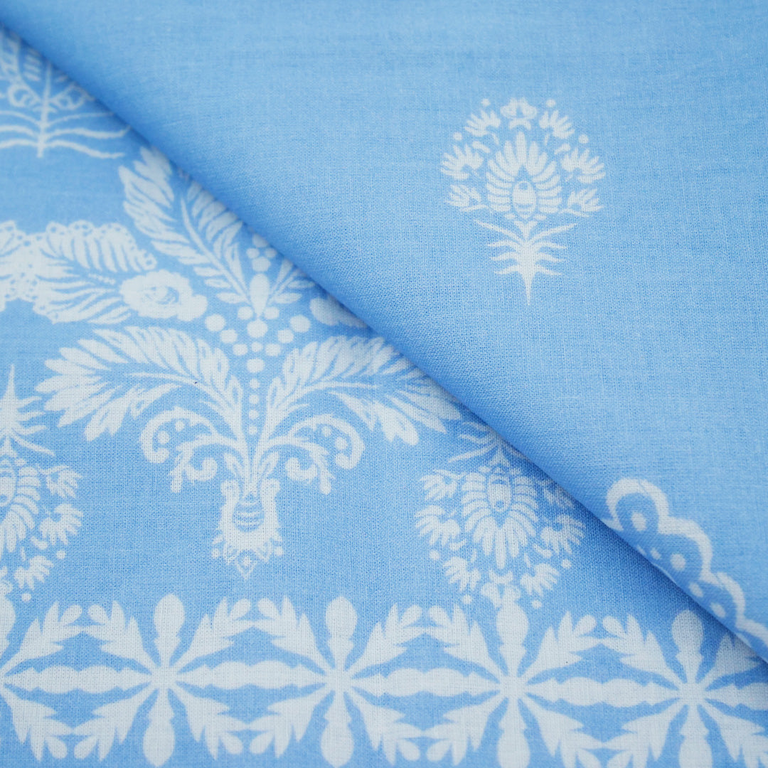 EVERYDAY BLUES-COTTON VOILE PRINTS-ONE SIDE ETHNIC BORDER