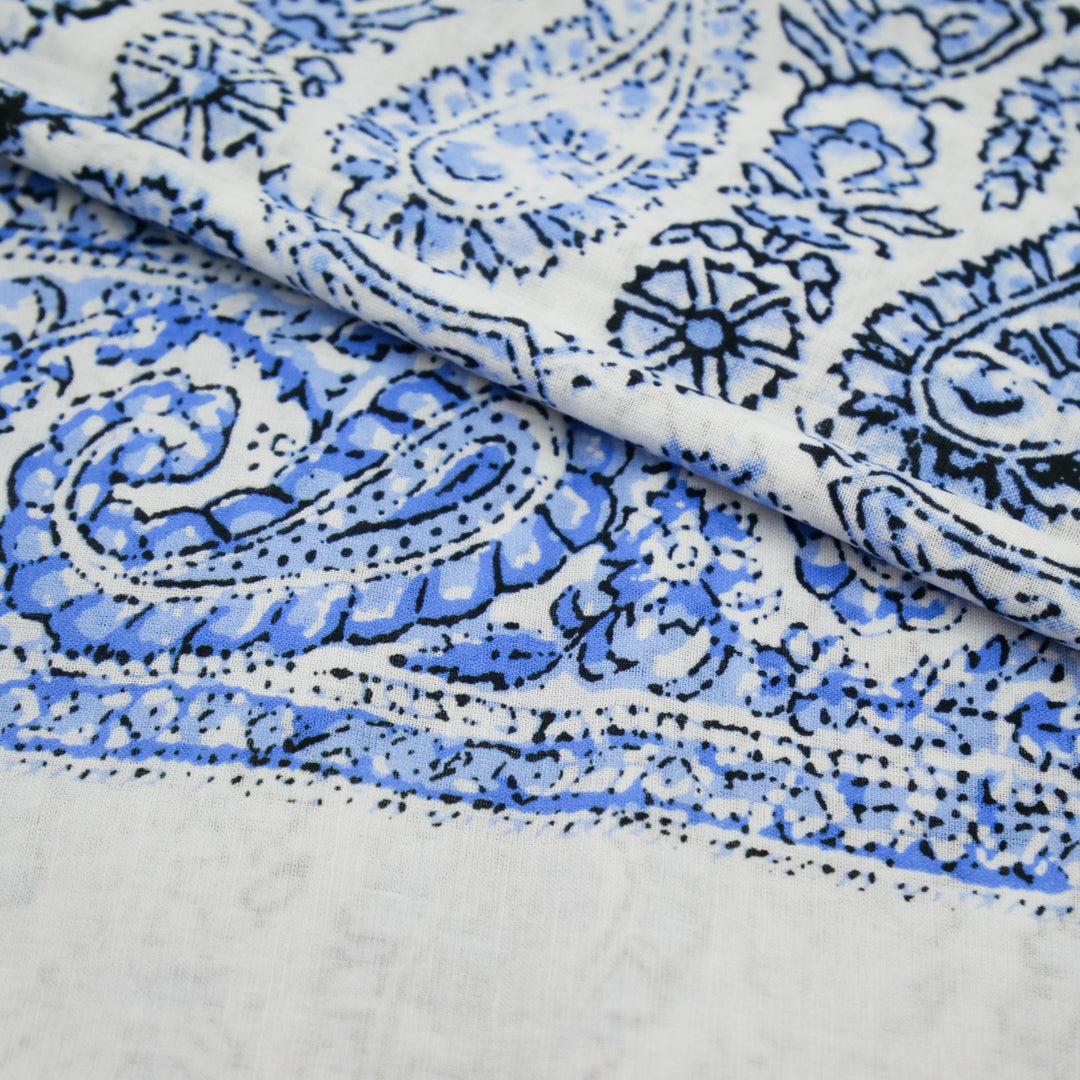 EVERYDAY BLUES-COTTON VOILE PRINTS-ONE SIDE PAISLEY BORDER
