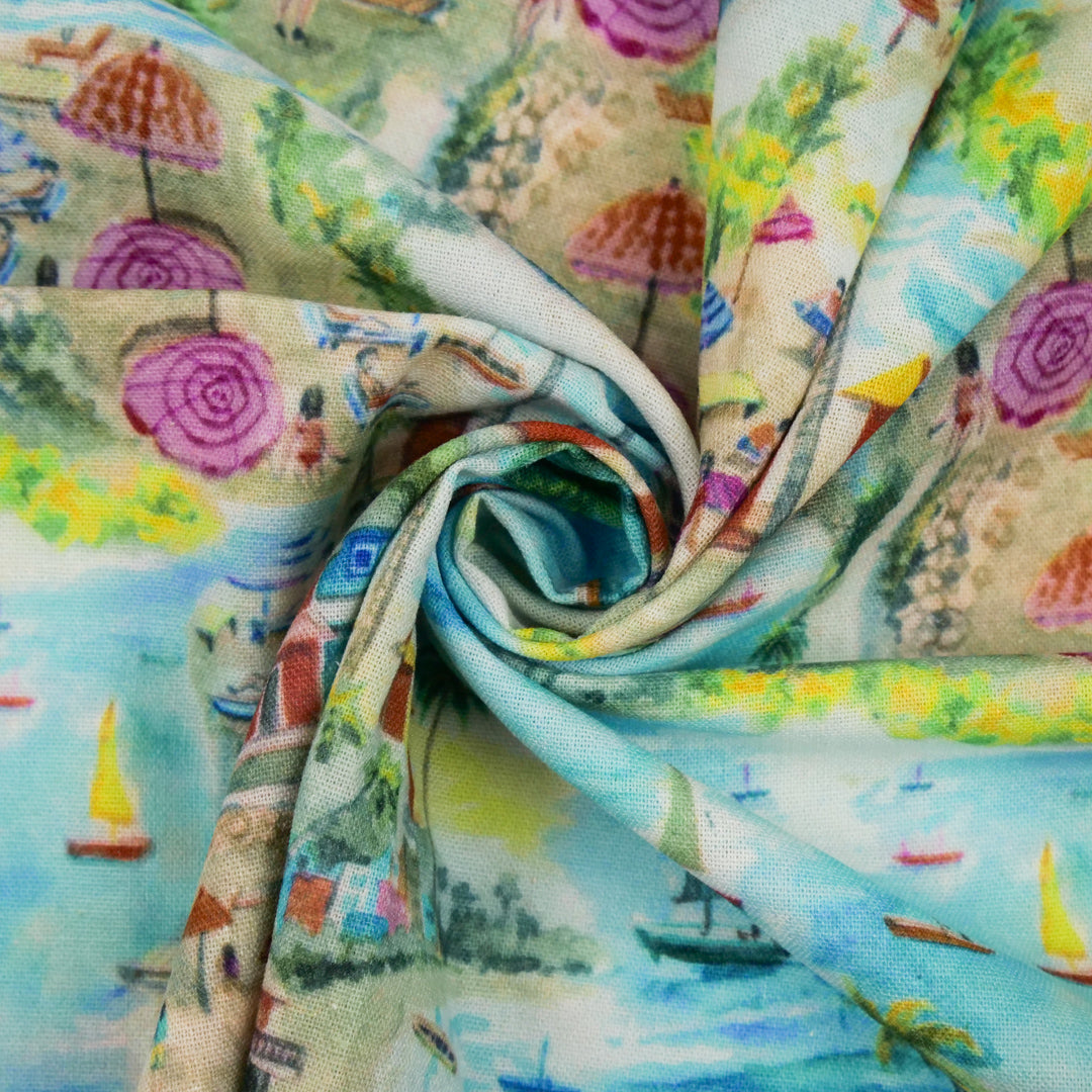SUMMER ESSENTIALS - RAYON LINEN PRINTS - PARADISE ISLAND
