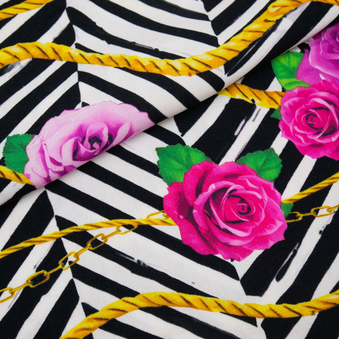 CHARLIE-RAYON POPLIN PRINTS-ROSES / CHEVRON