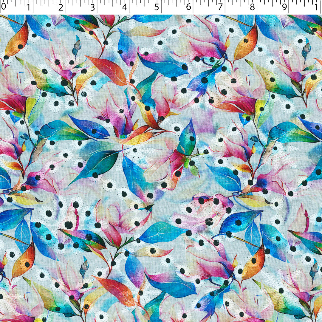 CONVENT GARDEN - COTTON EMBROIDERED PRINT - TROPICAL LEAVES