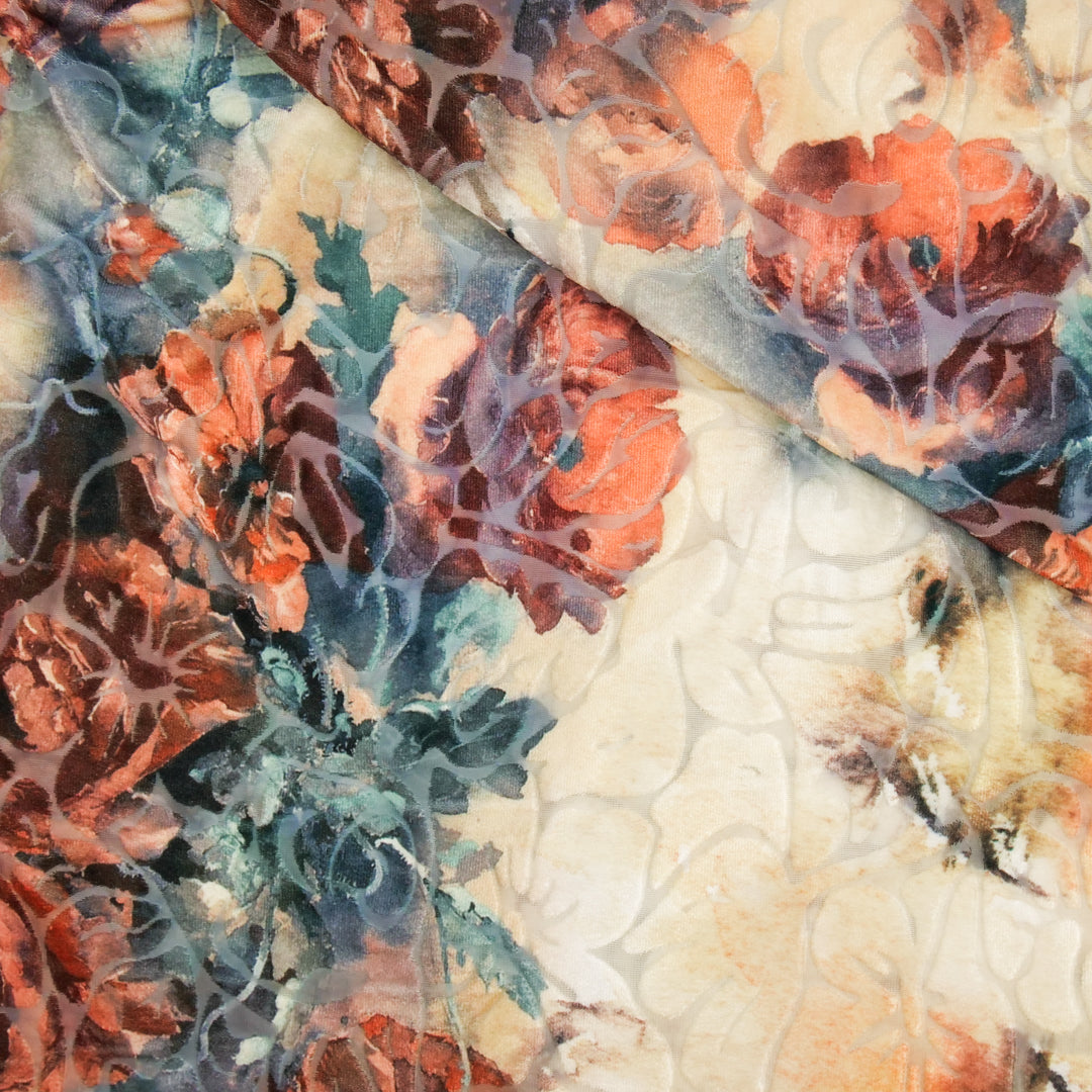 JOSEPHINE - BURN OUT PRINTED VELVET - ABSTRACT FLORAL