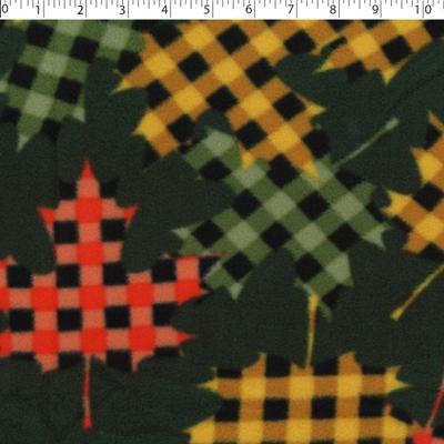 green buffalo check maple leaf print fleece