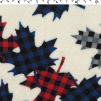 oatmeal buffalo check maple leaf print fleece