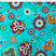 teal and red beadwork fleece print