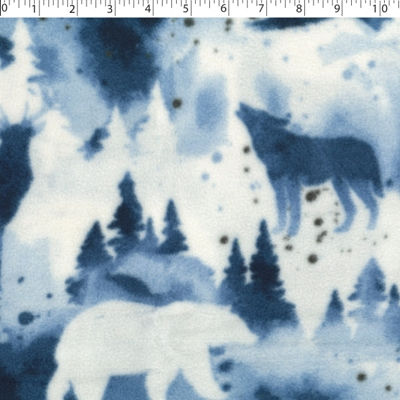 blue winter woodland fleece print