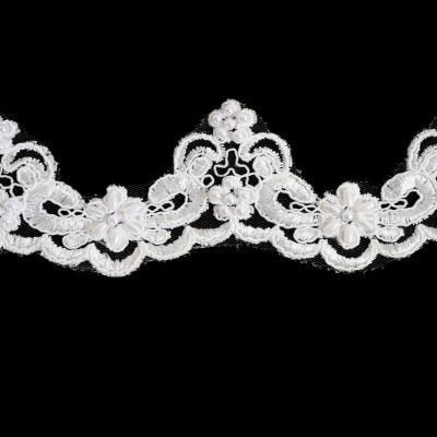 5.5CM (2 3/16") SCALLOPED BRIDAL LACE TRIM WITH FAUX PEARLS