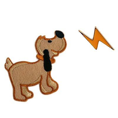 FASHION ENAMEL PIN AND APPLIQUE SET "DOG & LIGHTNING"