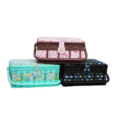 SEWING BASKET WITH PP CORD TRIMMING ON BODY - SMALL (WITH PVC TRAY)