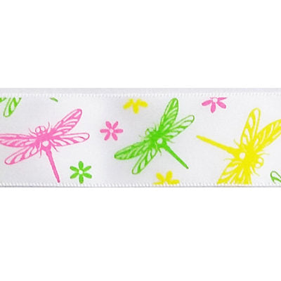 SINGLE FACE SATIN RIBBON 25mm - DRAGONFLY PRINT