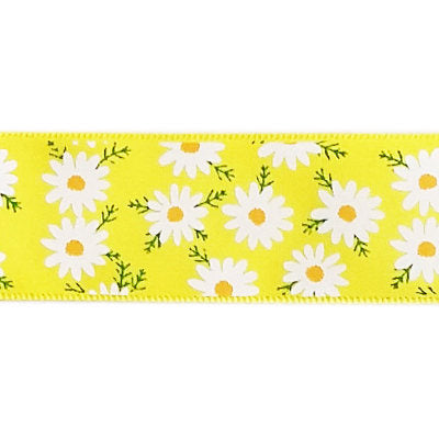 SINGLE FACE SATIN RIBBON 25mm - YELLOW WITH DAISY PRINT