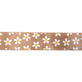 SINGLE FACE SATIN RIBBON 16mm - BROWN WITH DAISY PRINT