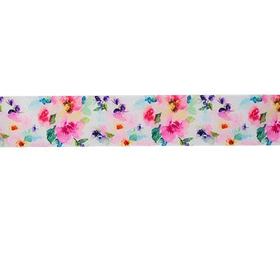 SINGLE FACE SATIN WATERCOLOUR FLORAL RIBBON 25MM (1")