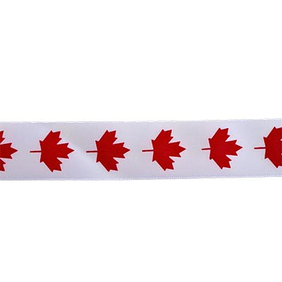 25MM (1") SINGLE FACE SATIN MAPLE LEAF RIBBON