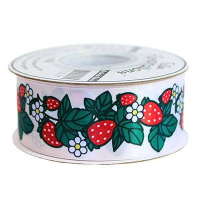 38MM (1 1/2) SINGLE FACE SATIN RIBBON WITH STRAWBERRY PRINT