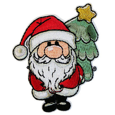 APPLIQUE SANTA WITH CHRISTMAS TREE IRON ON