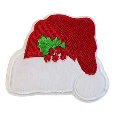 APPLIQUE SANTA HAT WITH HOLLY IRON ON