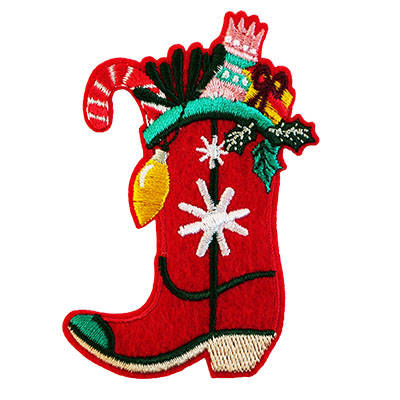 APPLIQUE CHRISTMAS COWBOY BOOT IRON ON