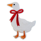 APPLIQUE GOOSE WITH RED RIBBON IRON ON