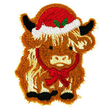 APPLIQUE HIGHLAND COW WITH SANTA HAT IRON ON/STICK ON