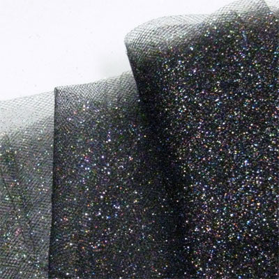 black tulle with multi black glitter
