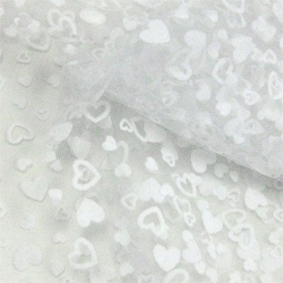 white polyester tulle with flocked heart