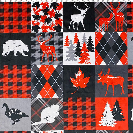 polyester chenille digital print Canadian patchwork -  red
