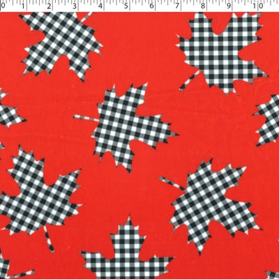 polyester chenille digital print buffalo check leaf - red