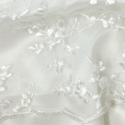 ivory viney leaf embroidered mesh with scapolled edge
